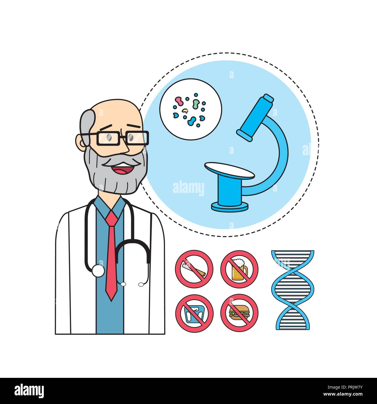 doctor stethoscope with microscope virus and dna Stock Vector