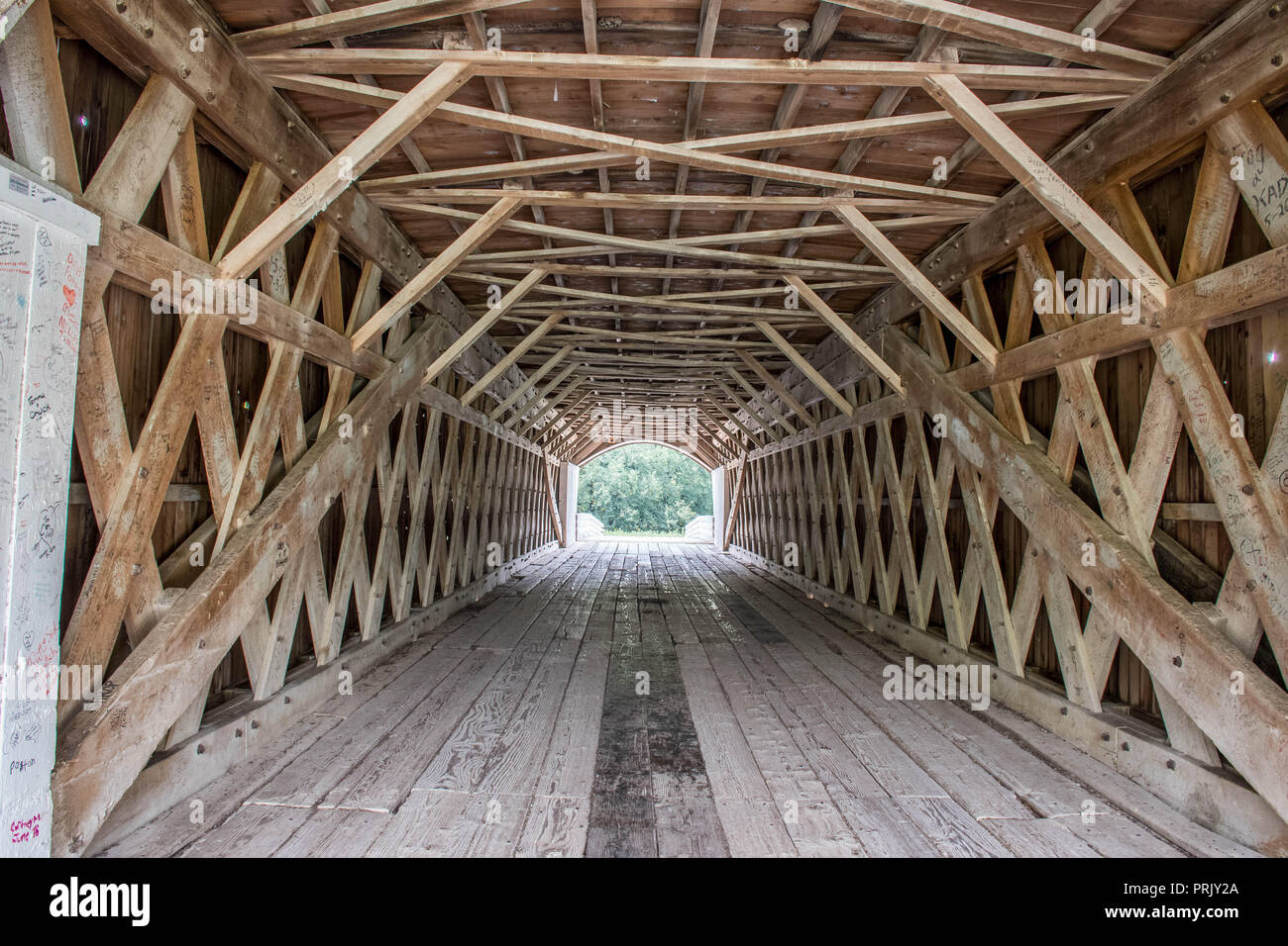 The interior latticework of the Roseman Covered Bridge, Winterset, Madison County, Iowa, USA Stock Photo