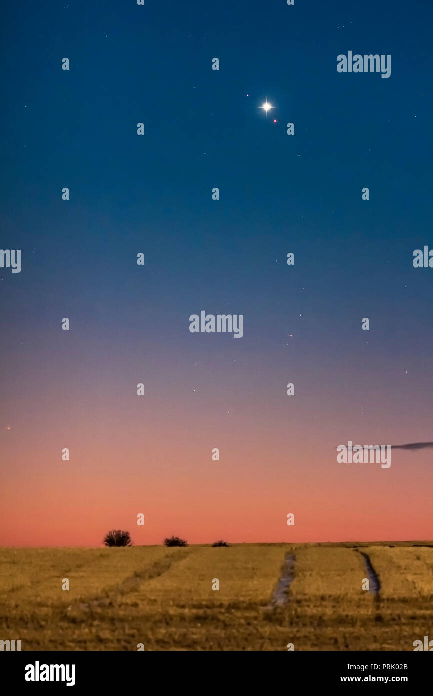 Venus and Mars in close conjunction in the dawn sky on October 5, 2017