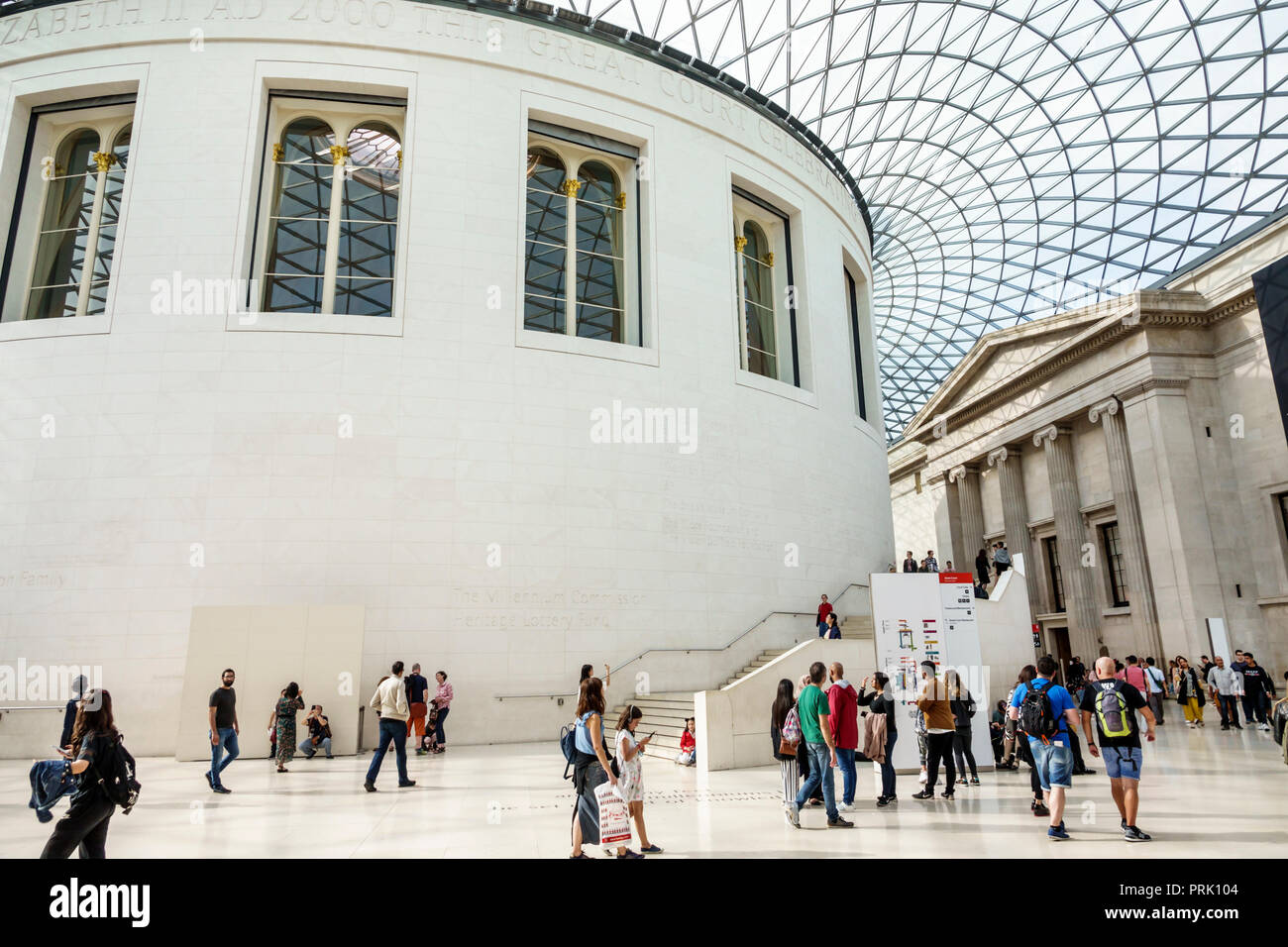 London England,UK,Bloomsbury,The British Museum,human culture history,interior inside,Great Court,central quadrangle,glass roof,designed by Buro Happo Stock Photo