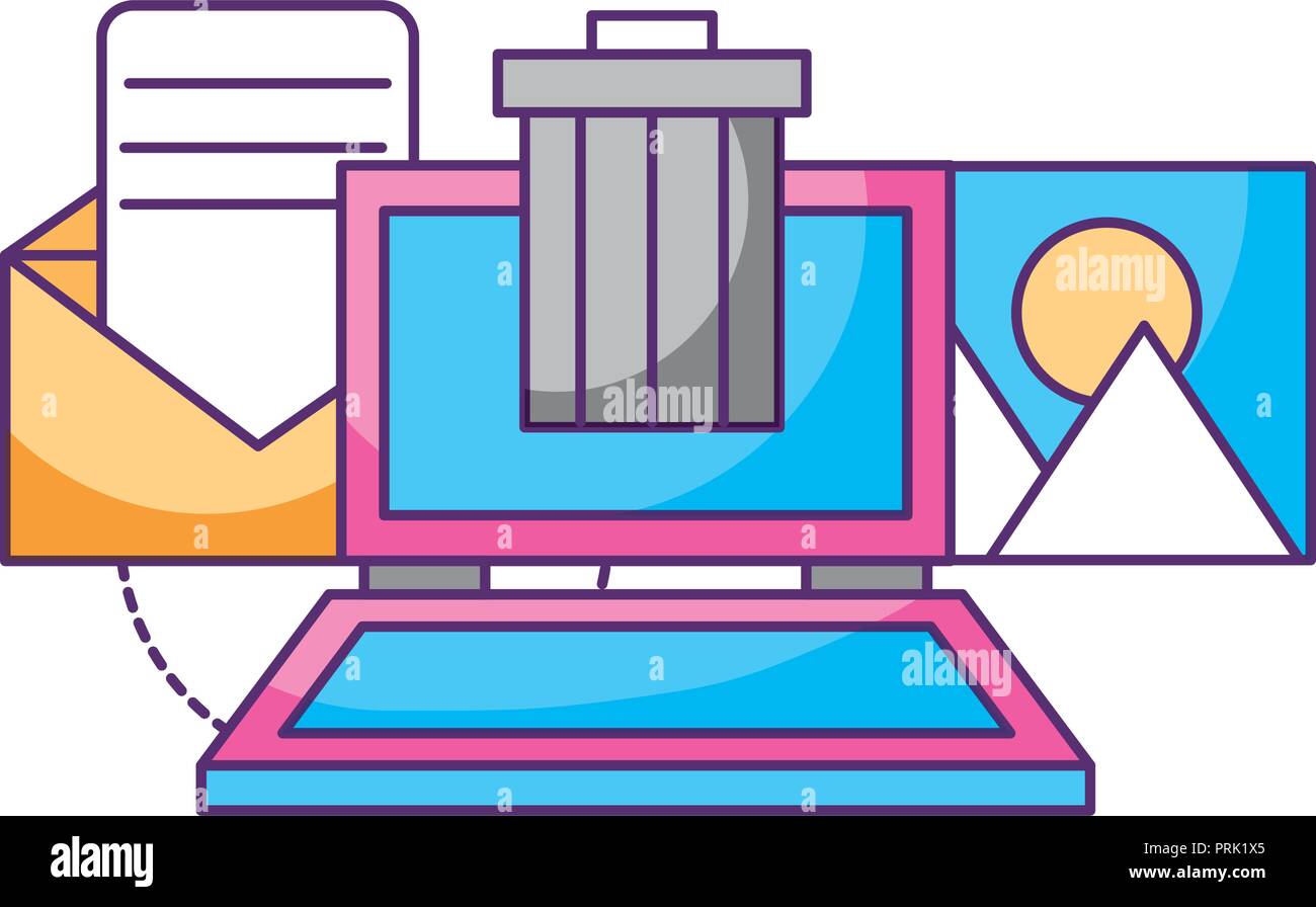 laptop trash can archive data storage Stock Vector