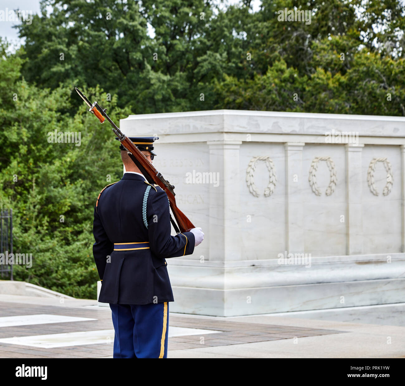 Arlington, Virigina, USA - September 15, 2018: Guard at the tomb of the unknown soldier in Arlington National Cemetery Stock Photo