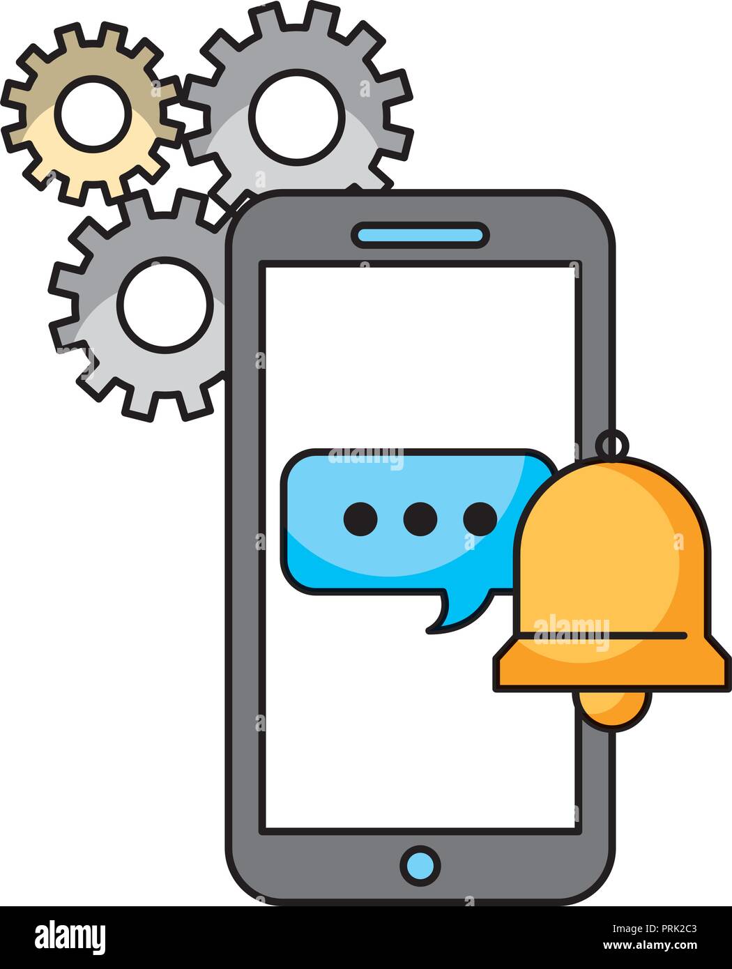 call center smartphone speech bubble bell support Stock Vector