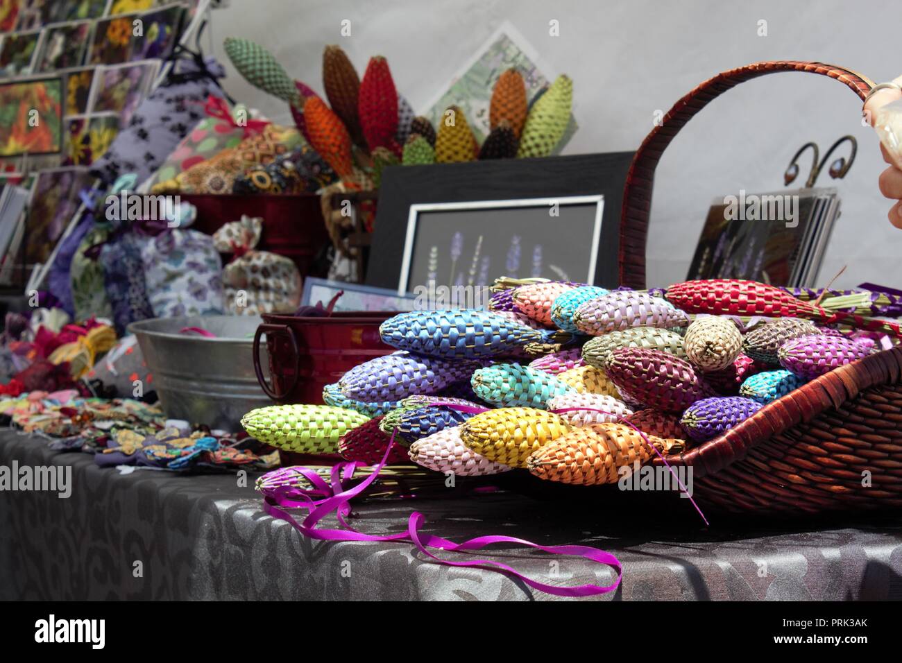 Colorful and fragrant Lavender wands for sale at the Oregon Lavender Festival. Stock Photo