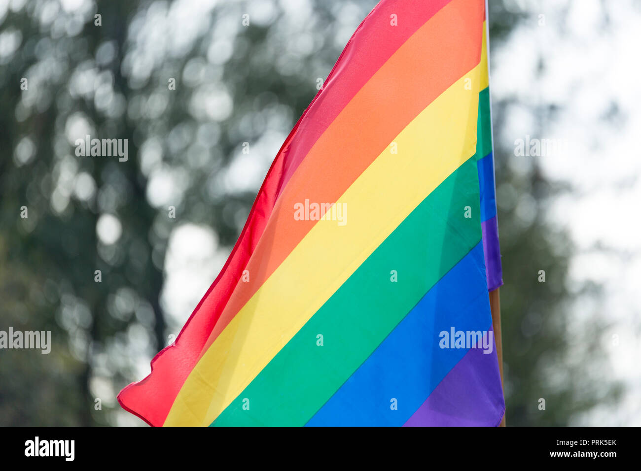 Rainbow Flag waving in the wind Stock Photo - Alamy