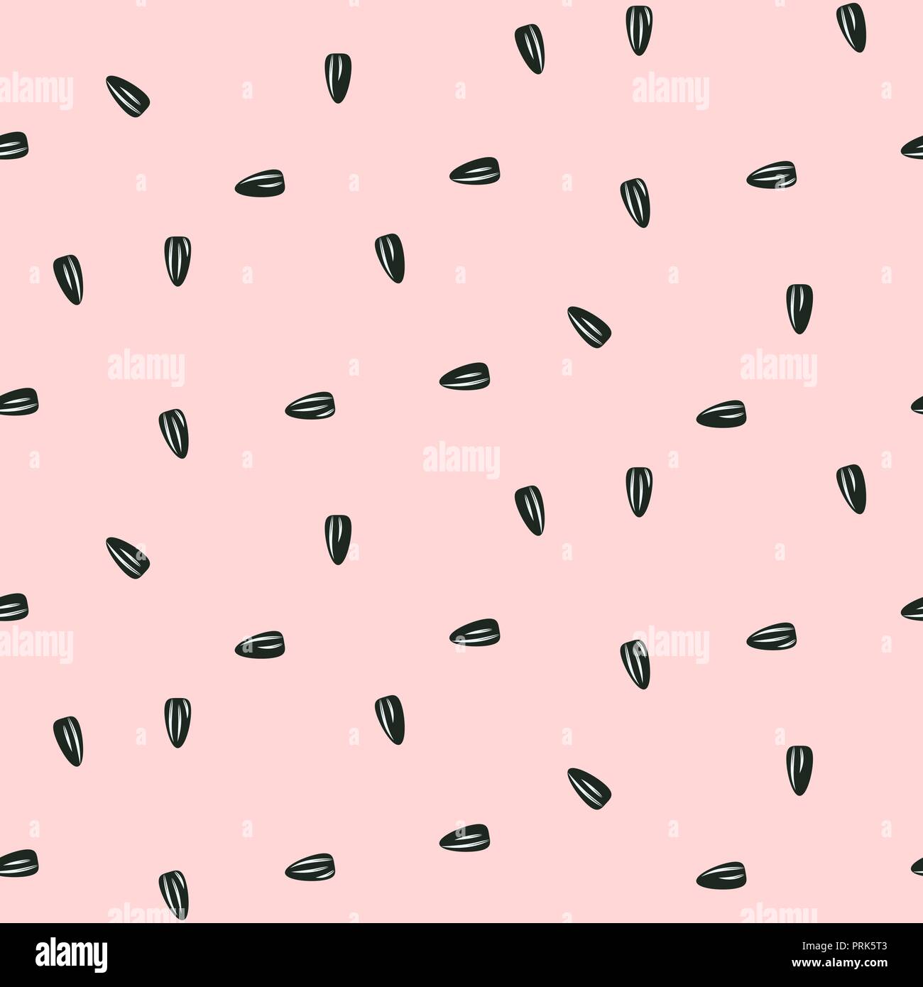Sunflower seeds seamless vector pattern on pink background. Stock Vector