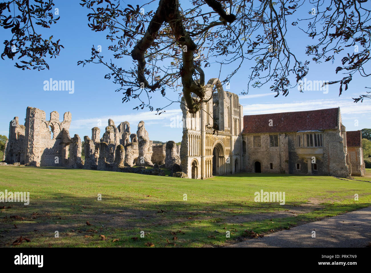 The remains of the West Front and Prior's lodgings at Castle Acre Priory, Norfolk, United Kingdom. Stock Photo
