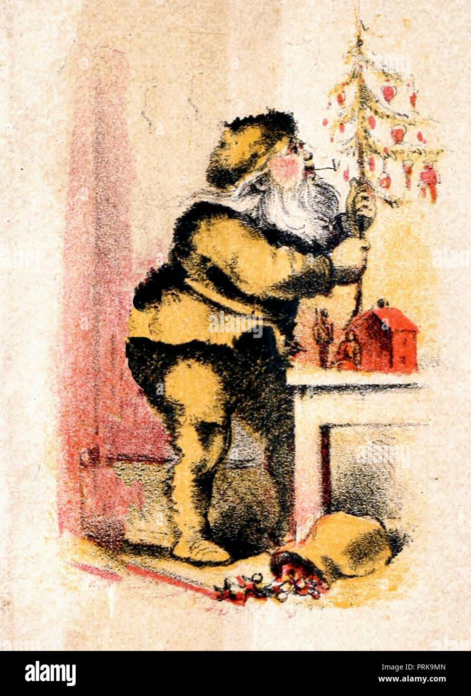 Santa Claus decorating a tree on Christmas Eve Stock Photo Alamy