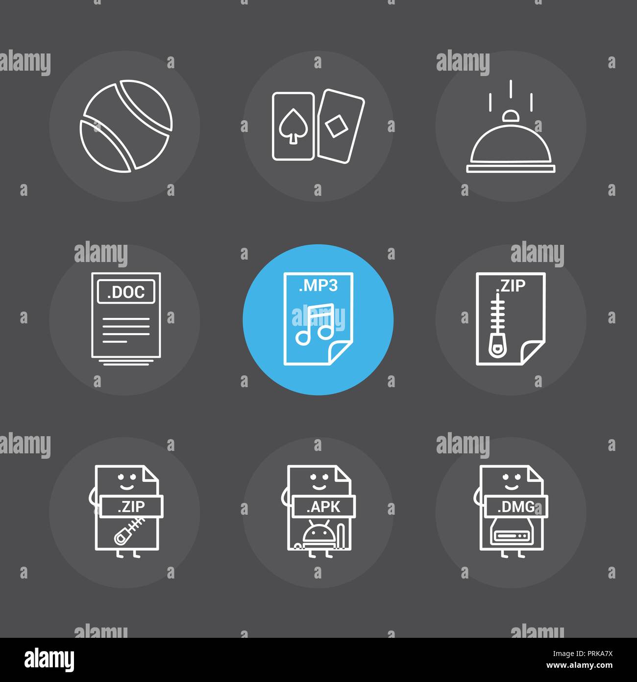 Ball , card , dish , doc , word file , zip , compressed file , mp3 , audio  file , apk , android file , dmg , apple file , icon, vector, design, flat  Stock Vector Image & Art - Alamy