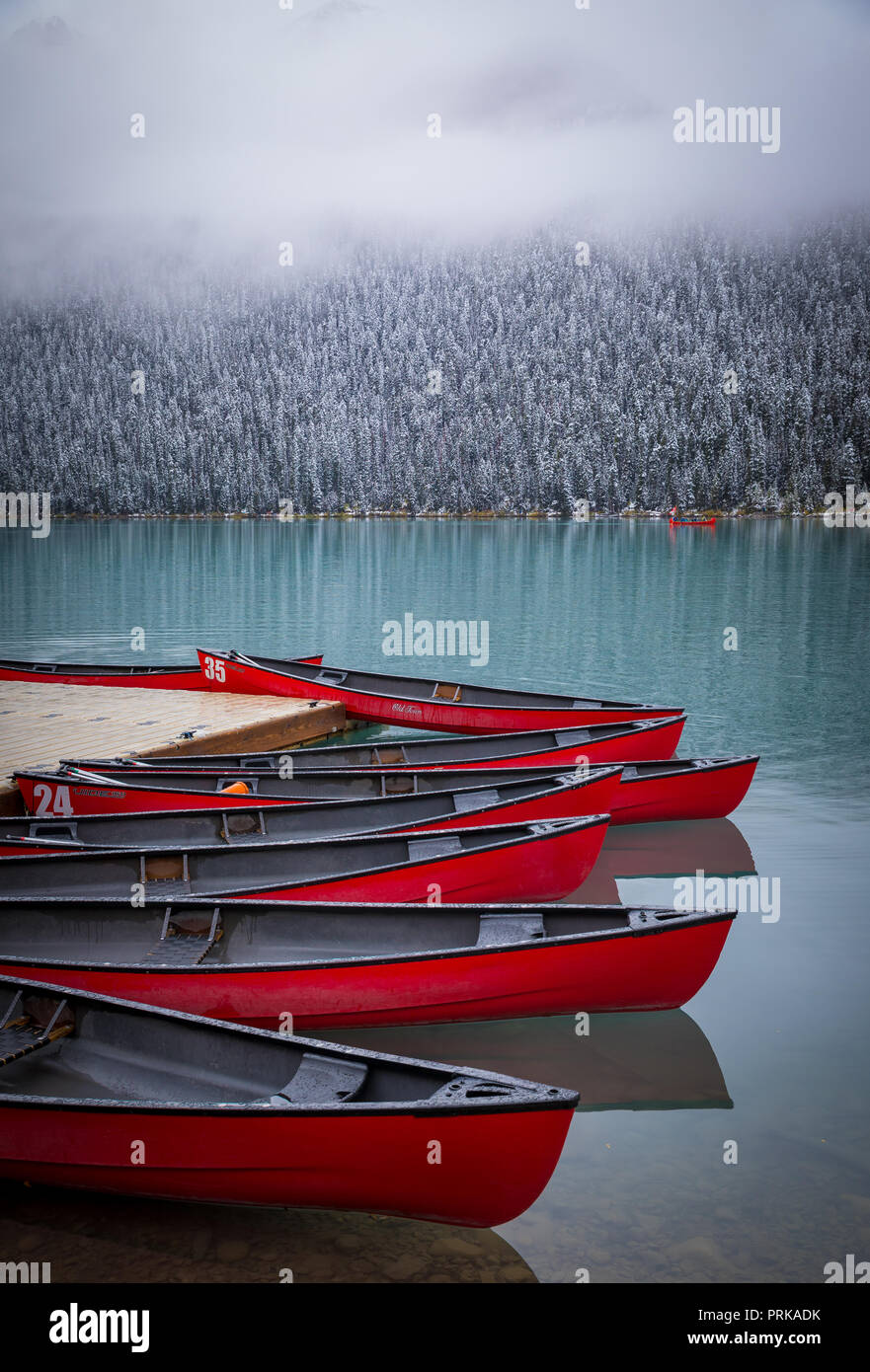 Lake Louise is a glacial lake within Banff National Park in Alberta, Canada. Stock Photo