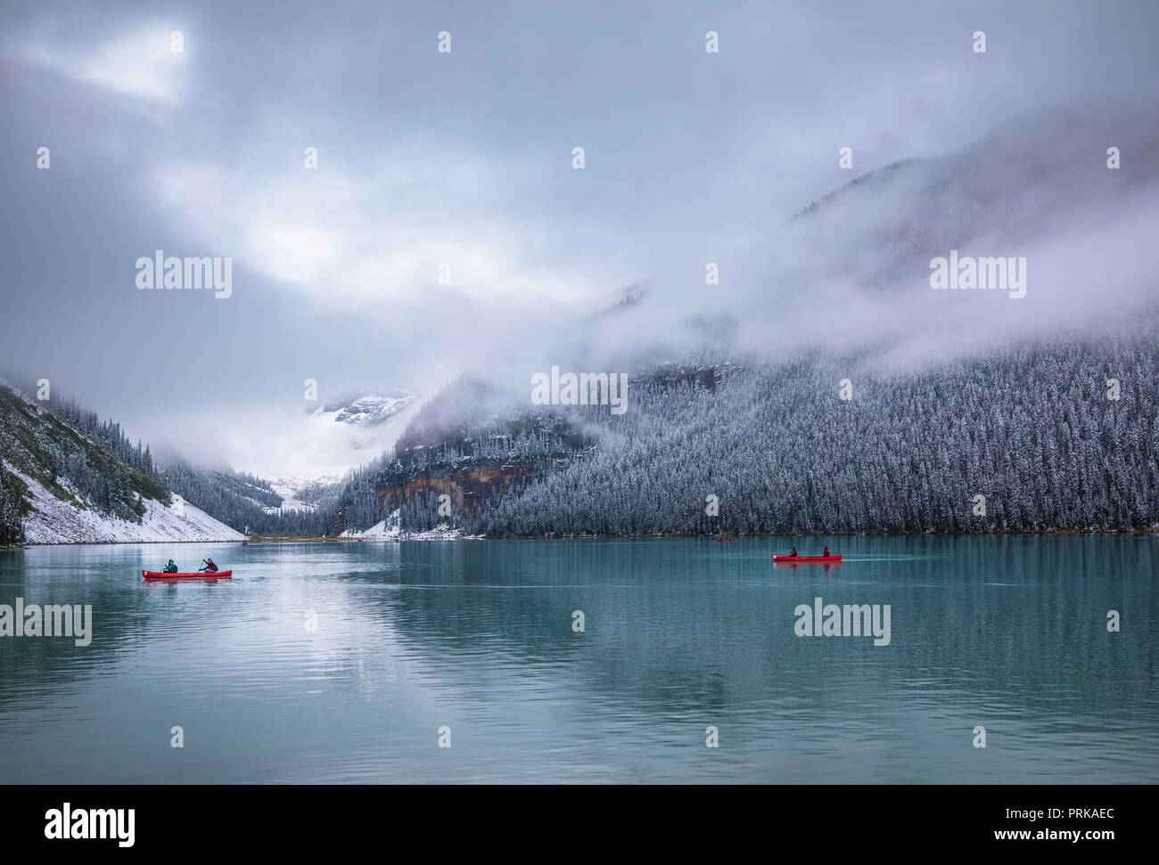 Lake Louise is a glacial lake within Banff National Park in Alberta, Canada. Stock Photo