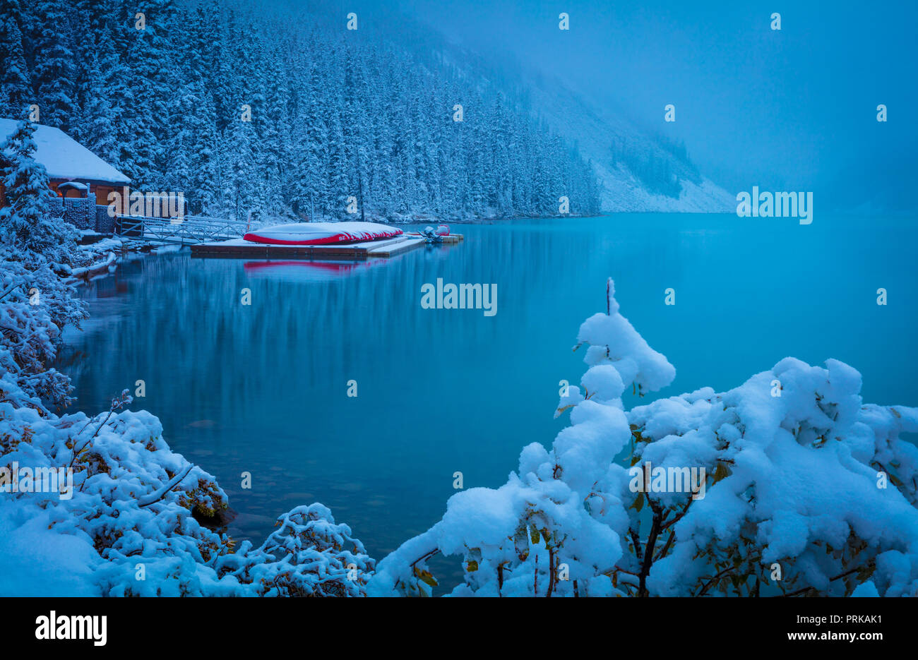 Lake Louise is a glacial lake within Banff National Park in Alberta, Canada. Stock Photo