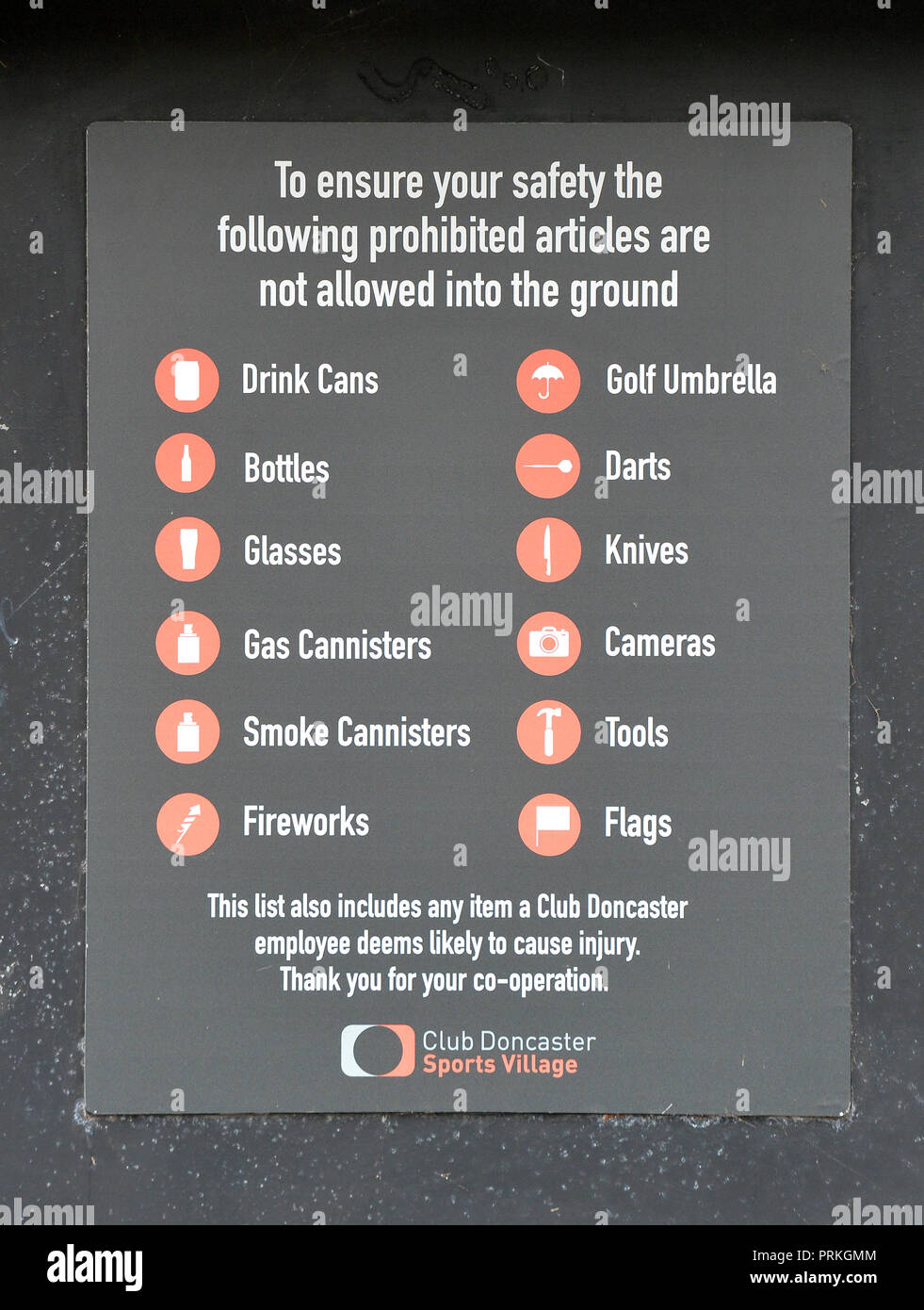 A general view of a prohibited articles poster Stock Photo Alamy