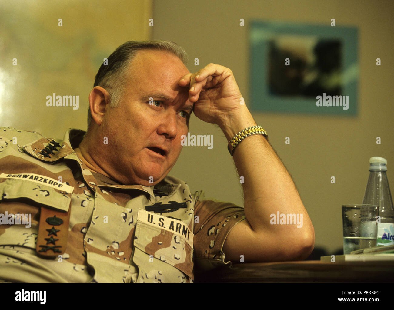 General Norman Schwarzkoph during an interview for a TIME magazine cover story.  The ionterview took place in the general's office  twelve stories down in the command bunker in Riyadh, Saudi Arabia  Photo by Dennis Brackbb 24 Stock Photo