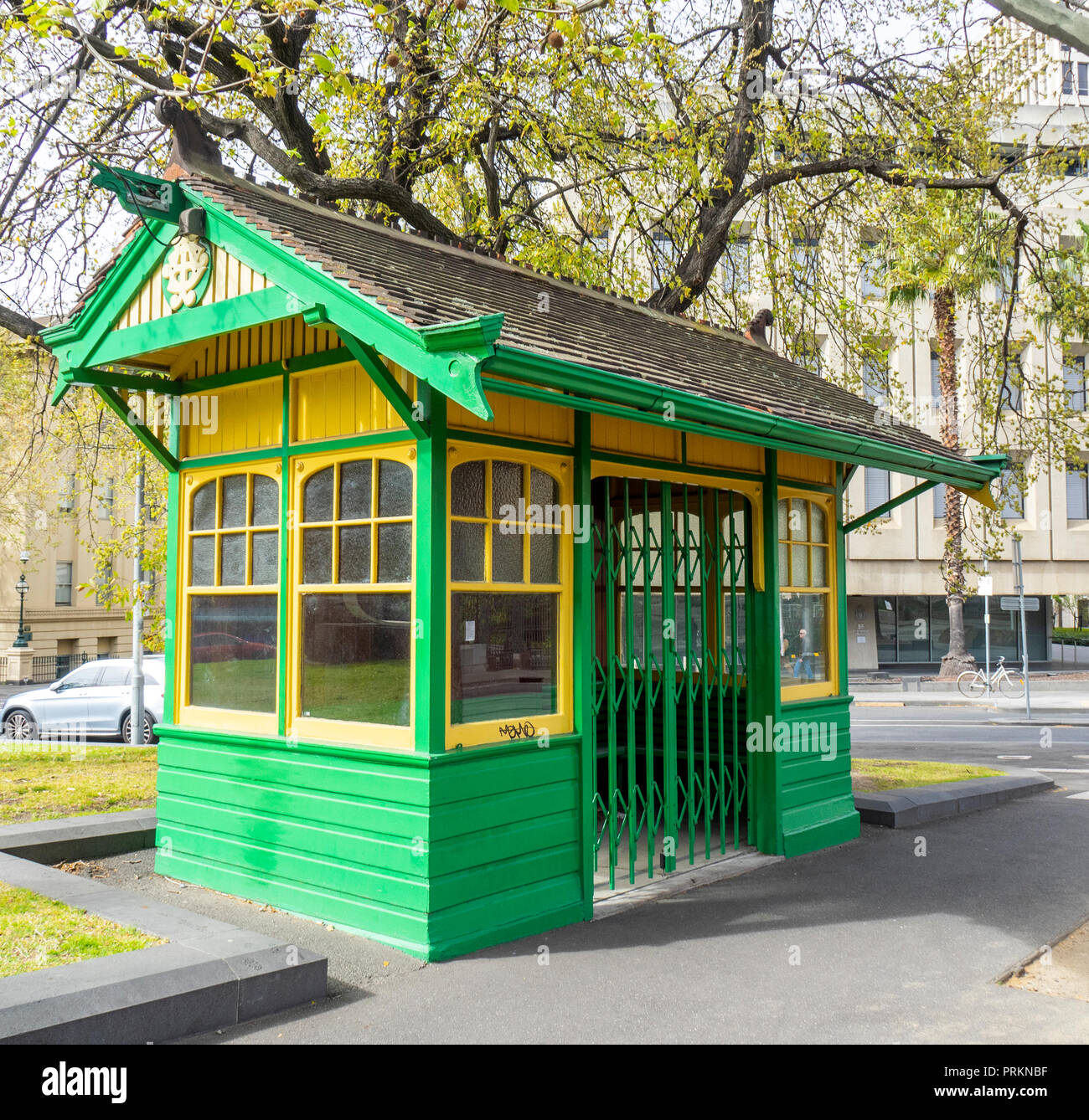A restored bus and tram shelter in Melbourne, Victoria Australia. Stock Photo