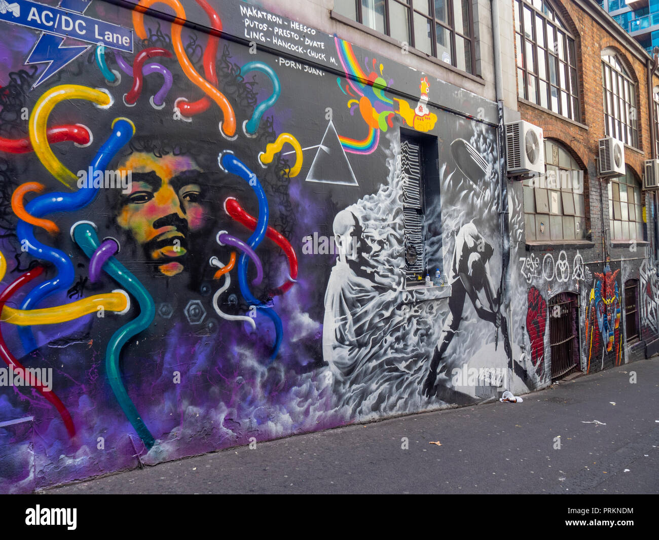 Street art painted on the walls of AC/DC Lane Melbourne Victoria ...