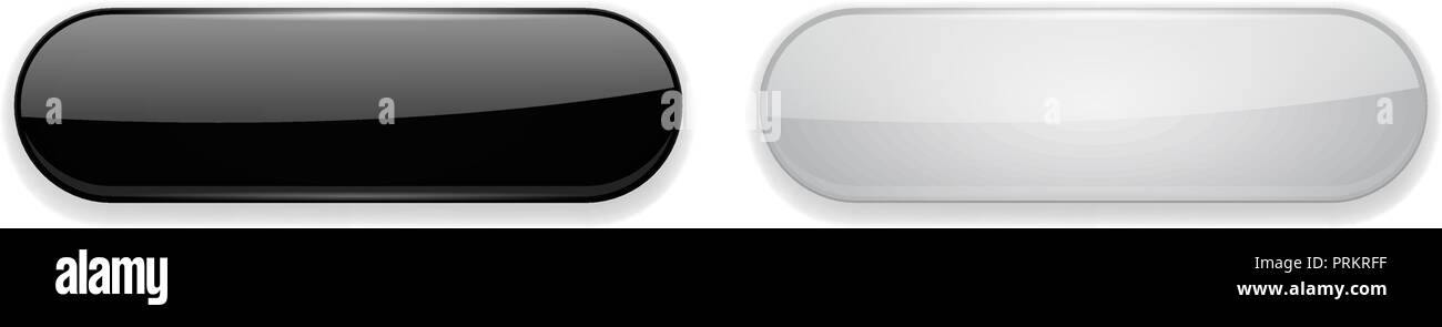 Black and white glass buttons. Oval 3d shiny icons Stock Vector Image ...