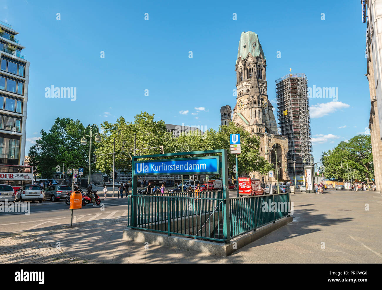 Berlin Kurfuerstendamm cityscape in front of the Gedaechtnisskirche, Germany Stock Photo