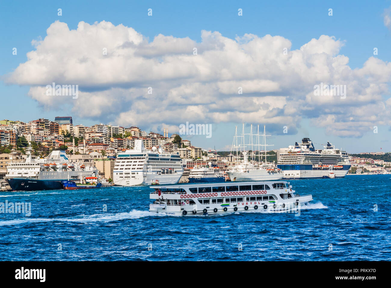Cruise ships on the Bosphorus , Istanbul, Turkey. Stock Photo