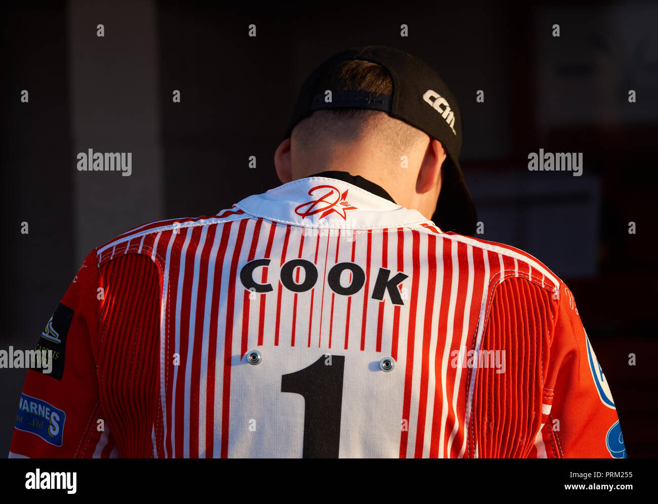 Craig Cook the leading Glasgow Tigers speedway rider before the match against Newcastle Diamonds. Stock Photo