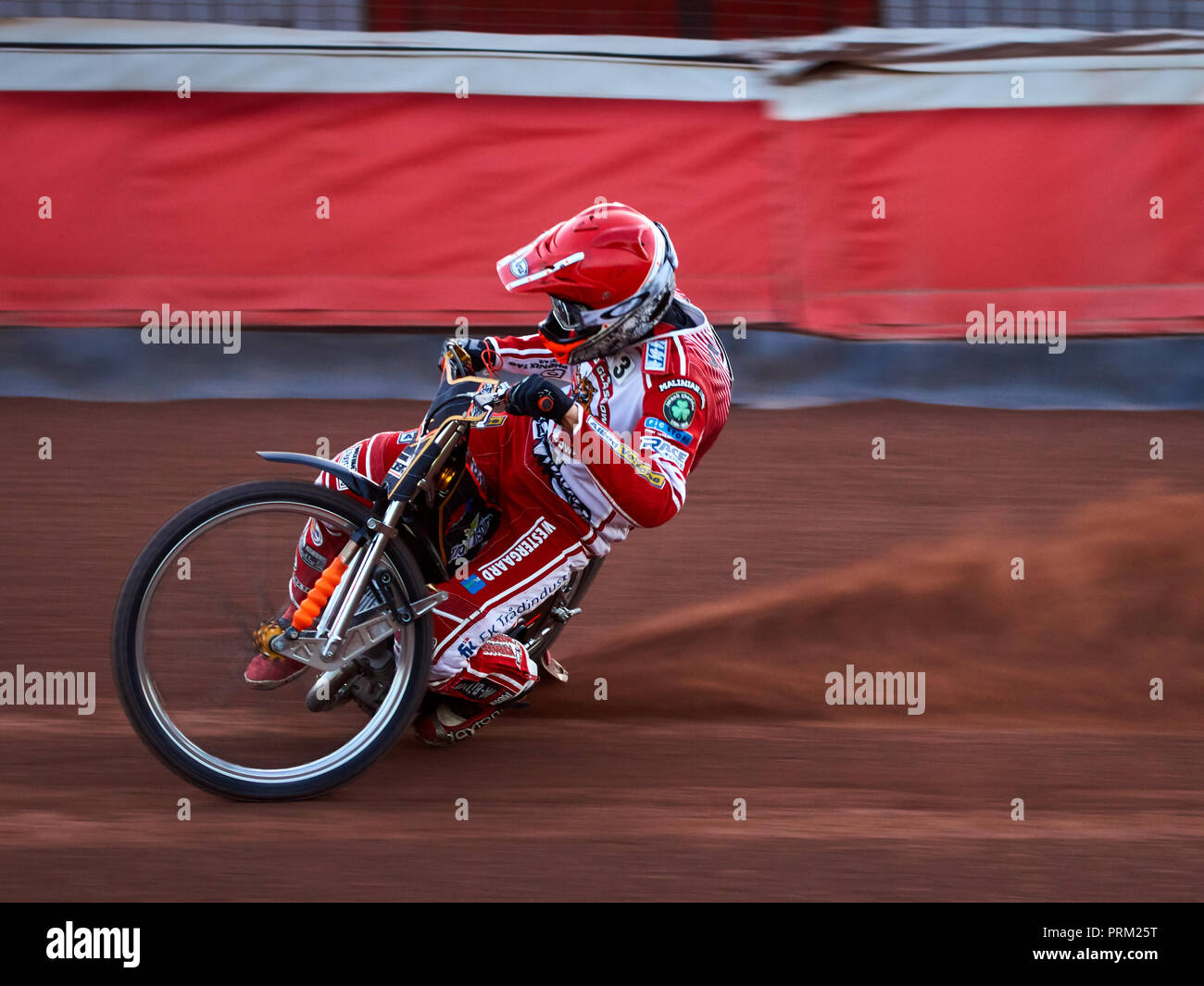 Speedway match between Glasgow Tigers and Newcastle Diamonds on a race track in Glasgow. Stock Photo