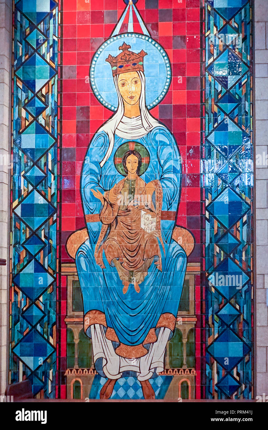 Religious artwork. Mosaic of the Madonna and Child at the Basilica of