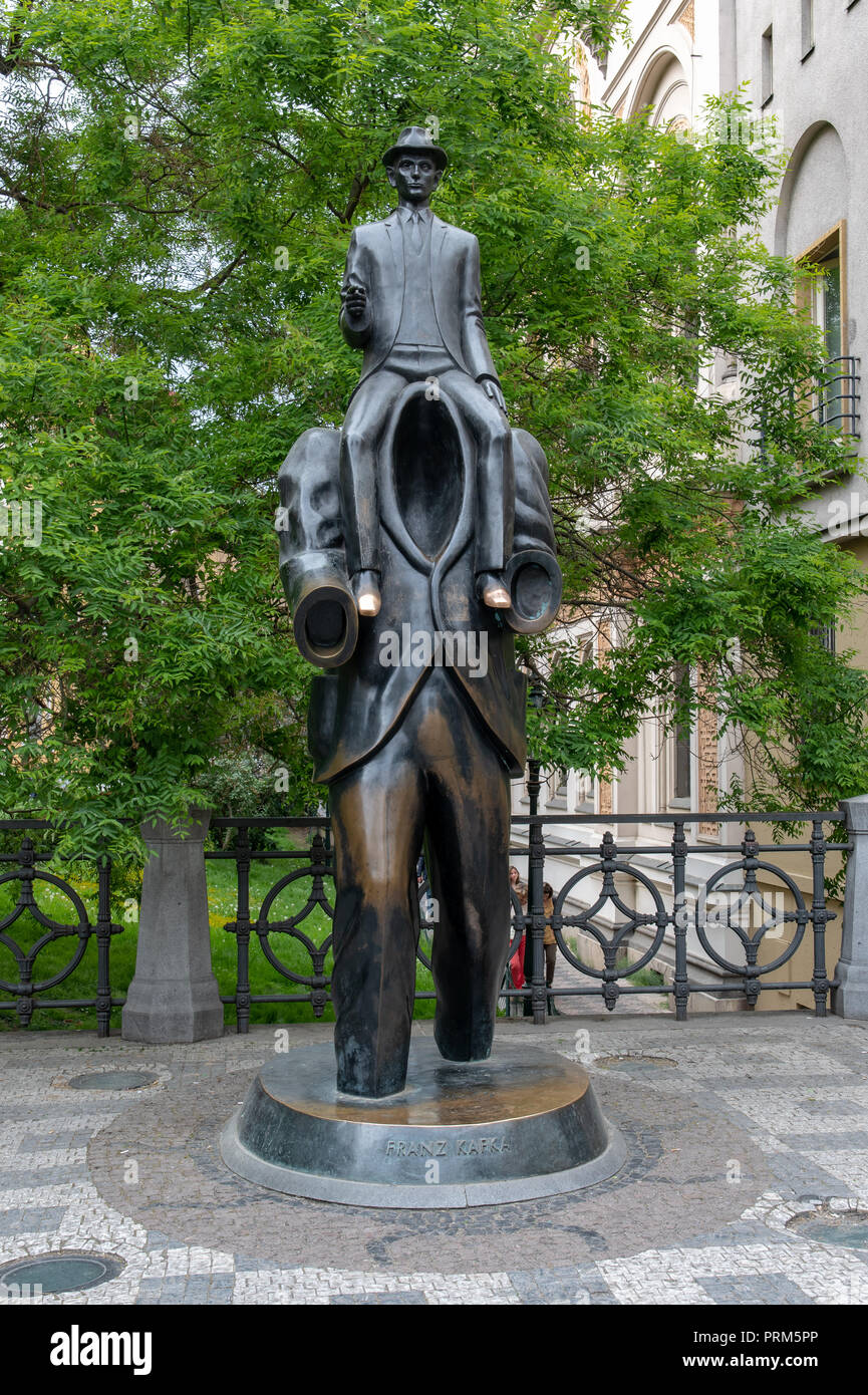 Franz Kafka statue in Old Jewish Quarter of Prague, Czech Republic Stock Photo