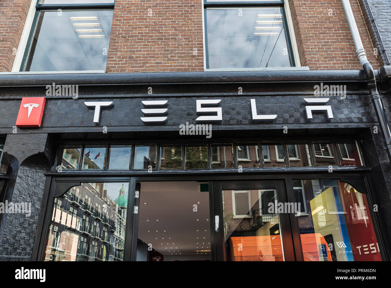 Amsterdam, Holland September 9, 2018 Tesla brand and logo in a