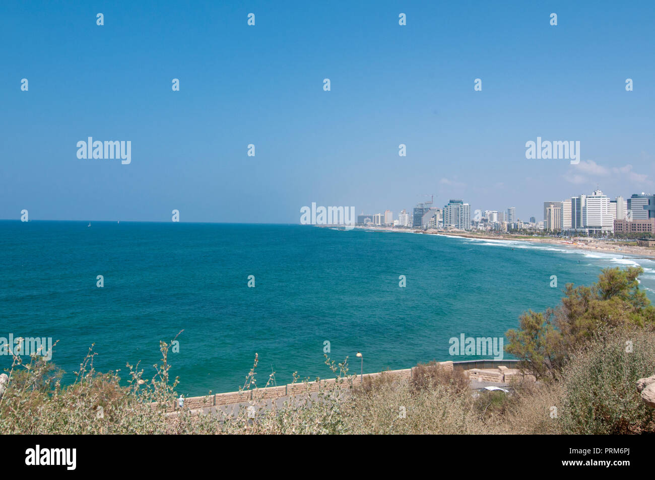 Israel,Tel Aviv beachfront and skyline as seen from south, from Jaffa Stock Photo