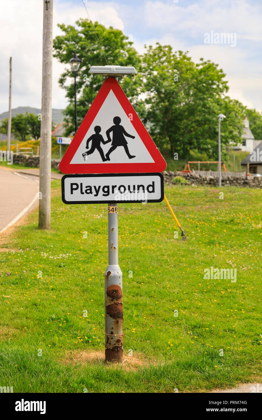 Playground warning roadsign Stock Photo