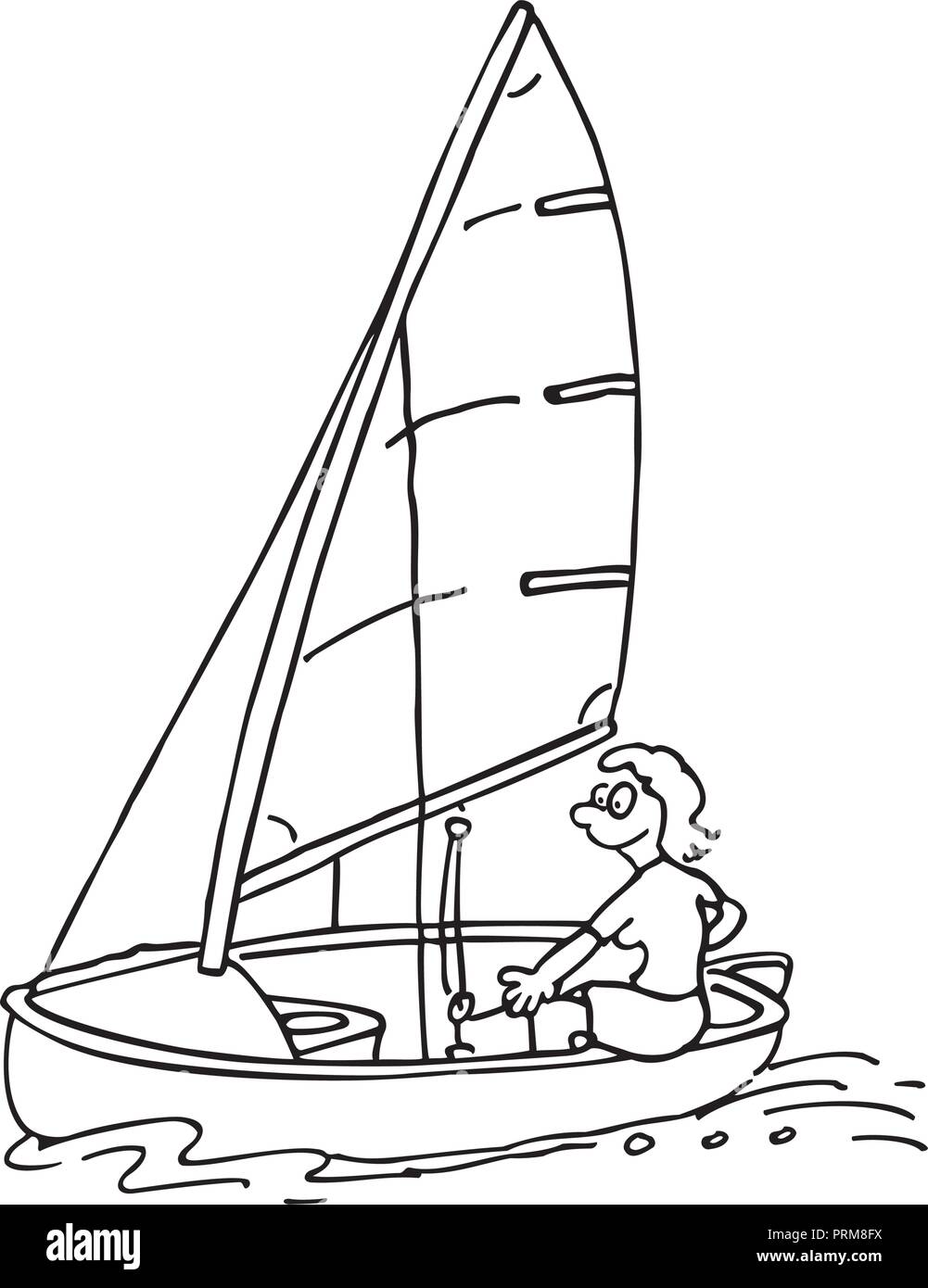 man ride sail. windsurfing cartoon Illustration Stock Vector
