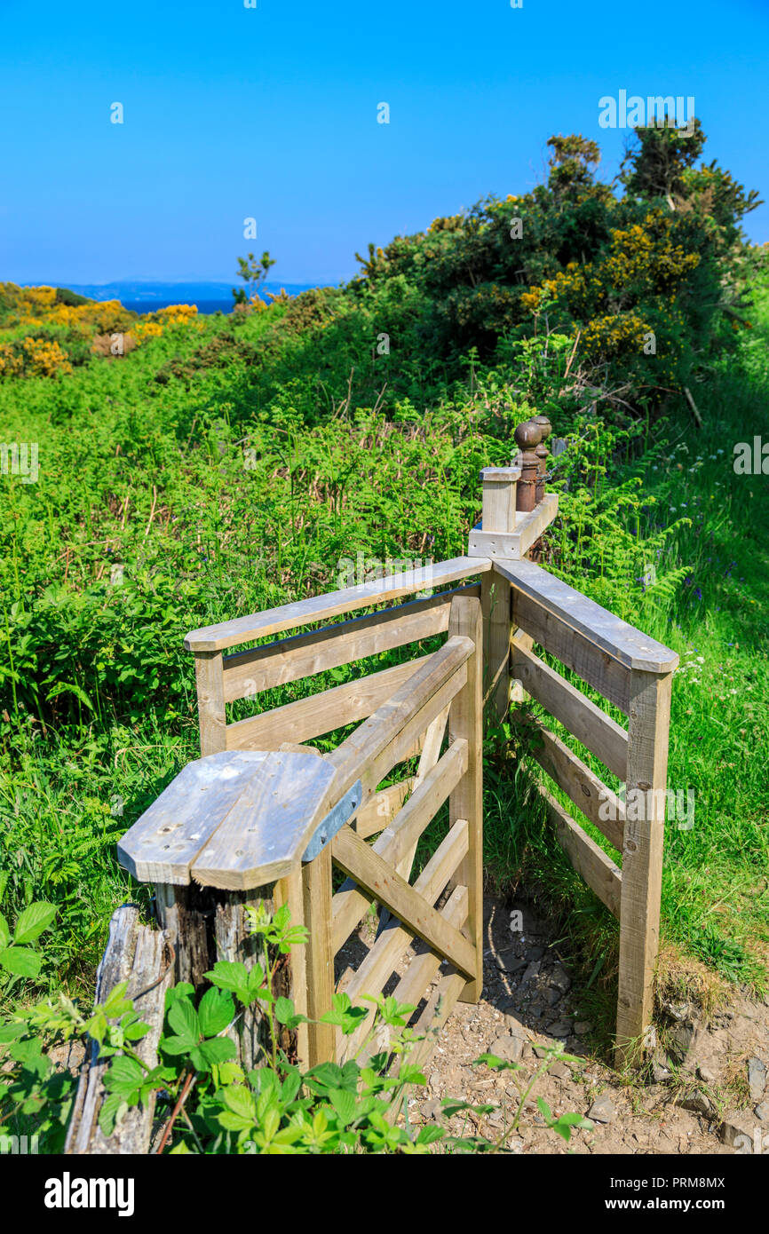 Kissing gate on path to beach at Camusdarach Stock Photo