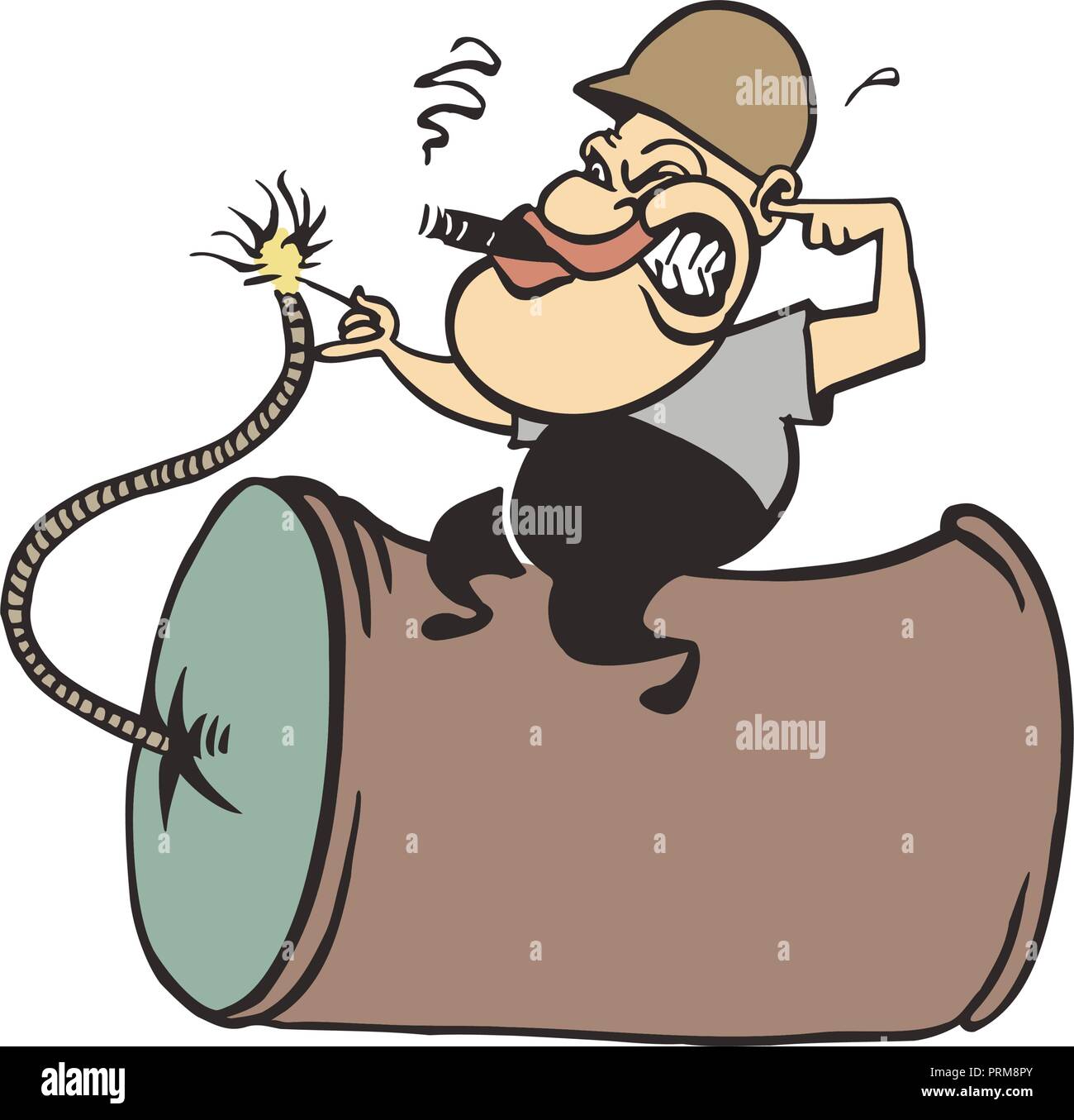 humorous cartoon, man holding bomb cartoon. vector illustration Stock Vector
