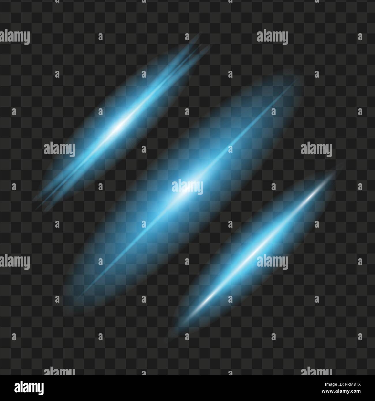 Set of blue glowing light effect. Isolated on black transparent ...