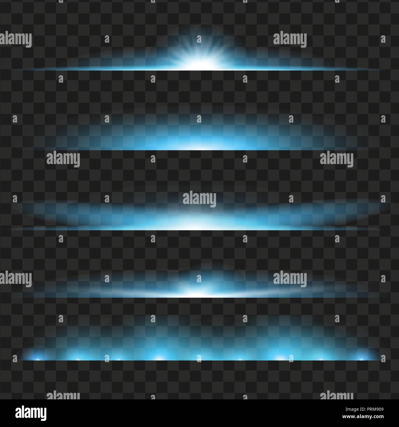 Set of blue glowing light effect. Isolated on black transparent ...