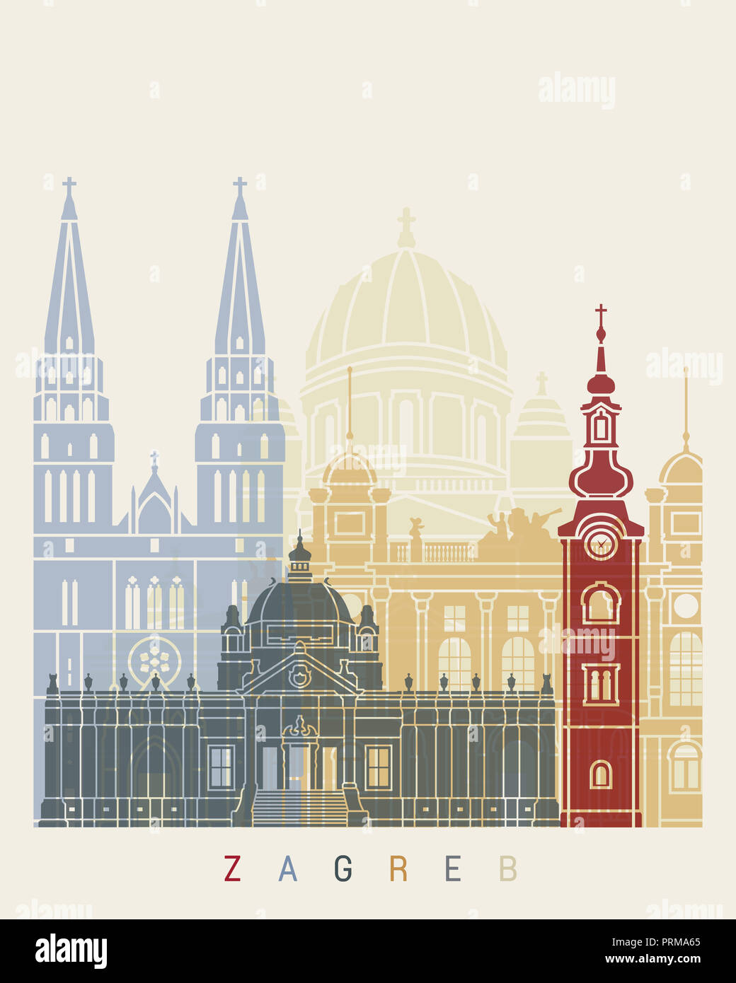 Zagreb skyline poster in editable vector Stock Photo