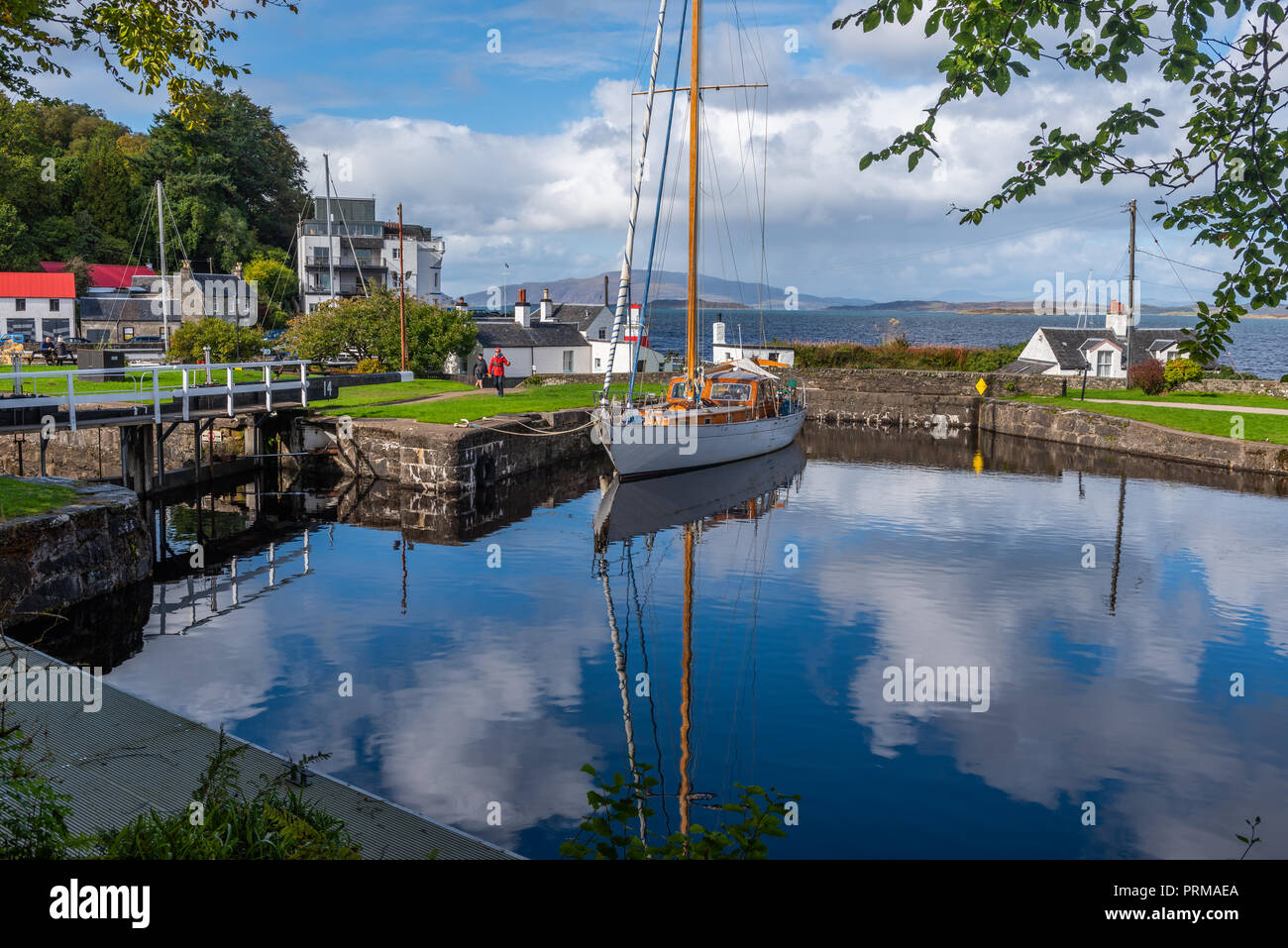 Reflections in the Crinan Canal at Crinan, Argyll and Bute Scotland Stock Photo