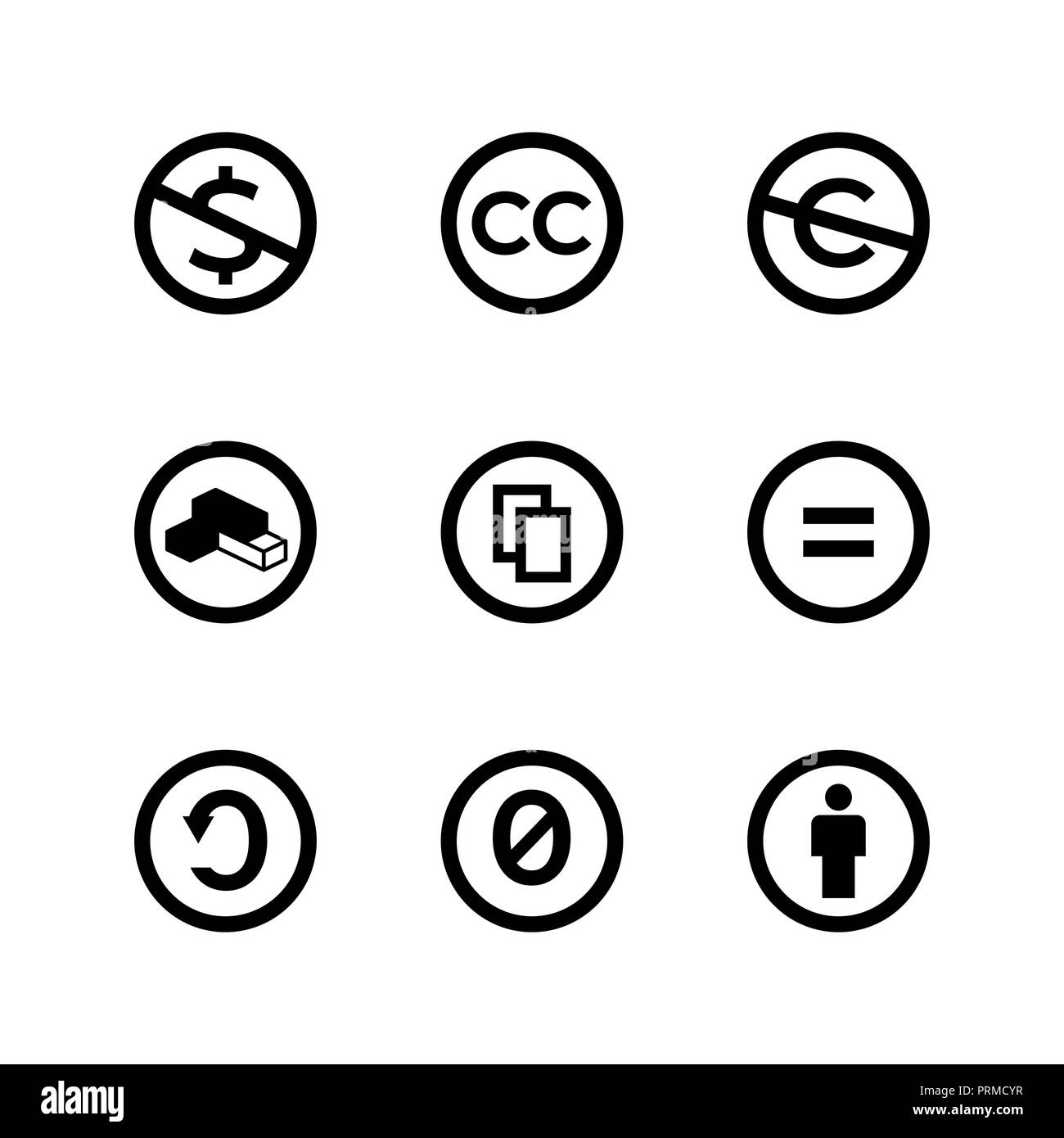 Creative commons public copyright licence marks and icons Stock Vector