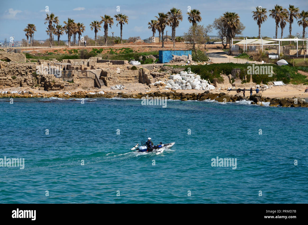 Israel, Caesarea, The old harbour now a resort beach Originally built by Herod the Great in the first century CE Stock Photo