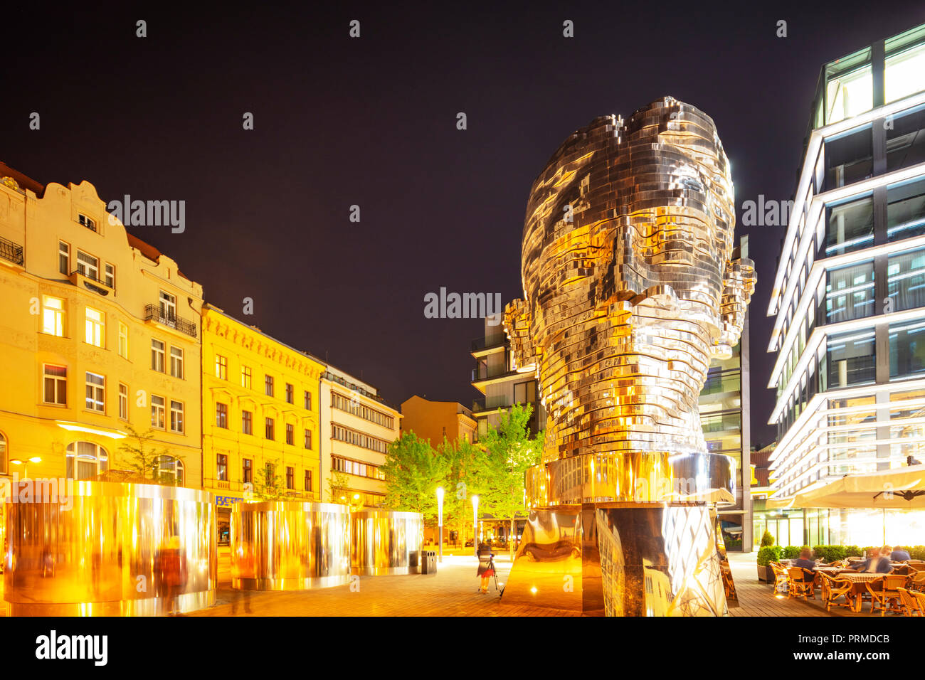 Europe, Czech Republic, Bohemia, Prague, rotating head statue of Czech writer Franz Kafka, by David Cerny at the Quadrio shopping Stock Photo