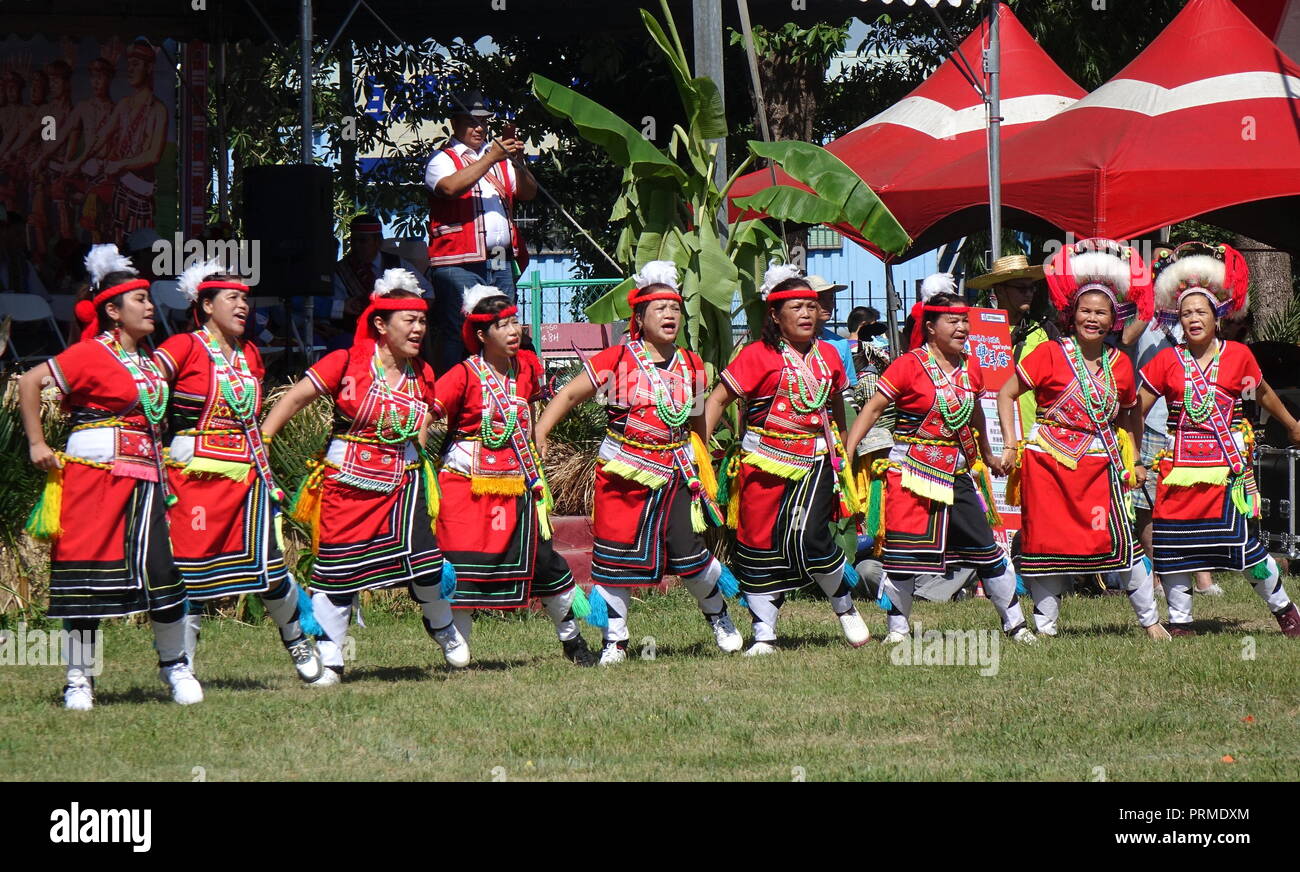 KAOHSIUNG, TAIWAN -- SEPTEMBER 29, 2018: Members of the indigenous Amis