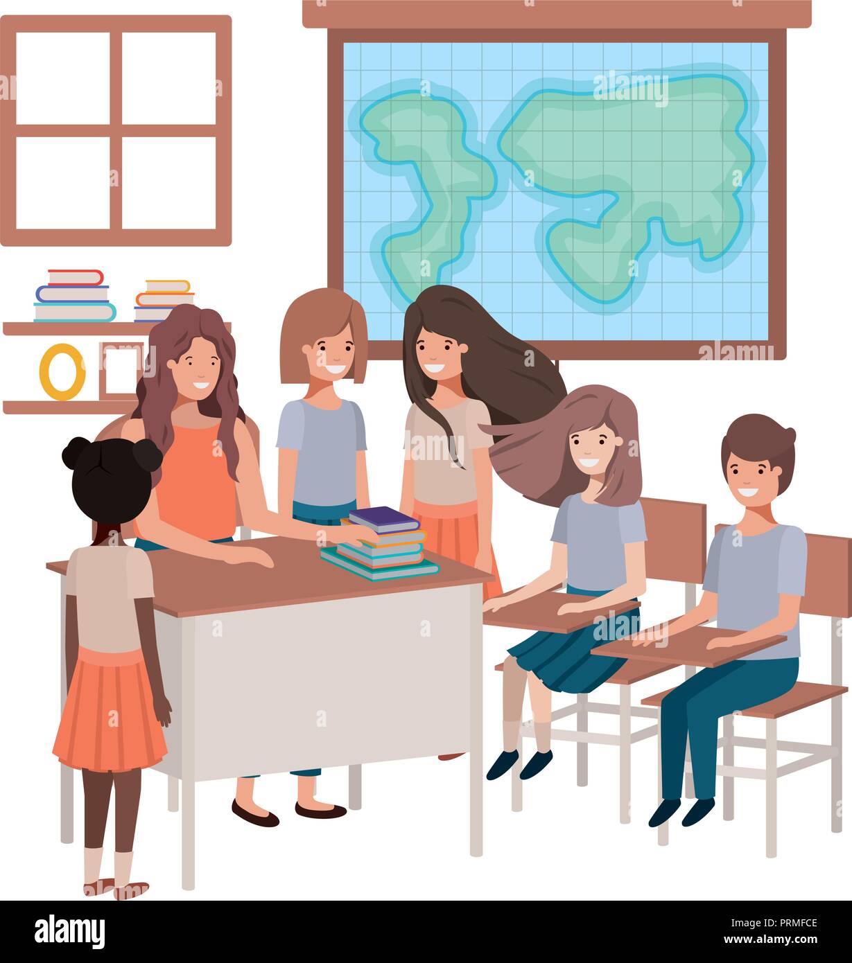 female teacher in the geography class with students Stock Vector Image ...