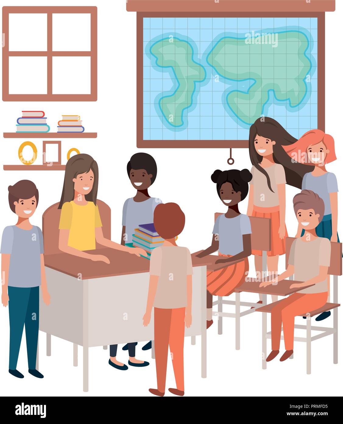 female teacher in the geography class with students Stock Vector Image ...