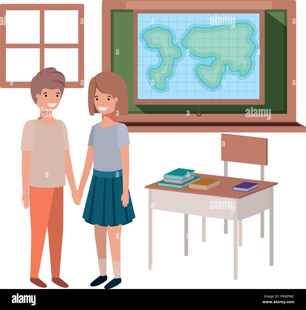 young students in geography classroom Stock Vector