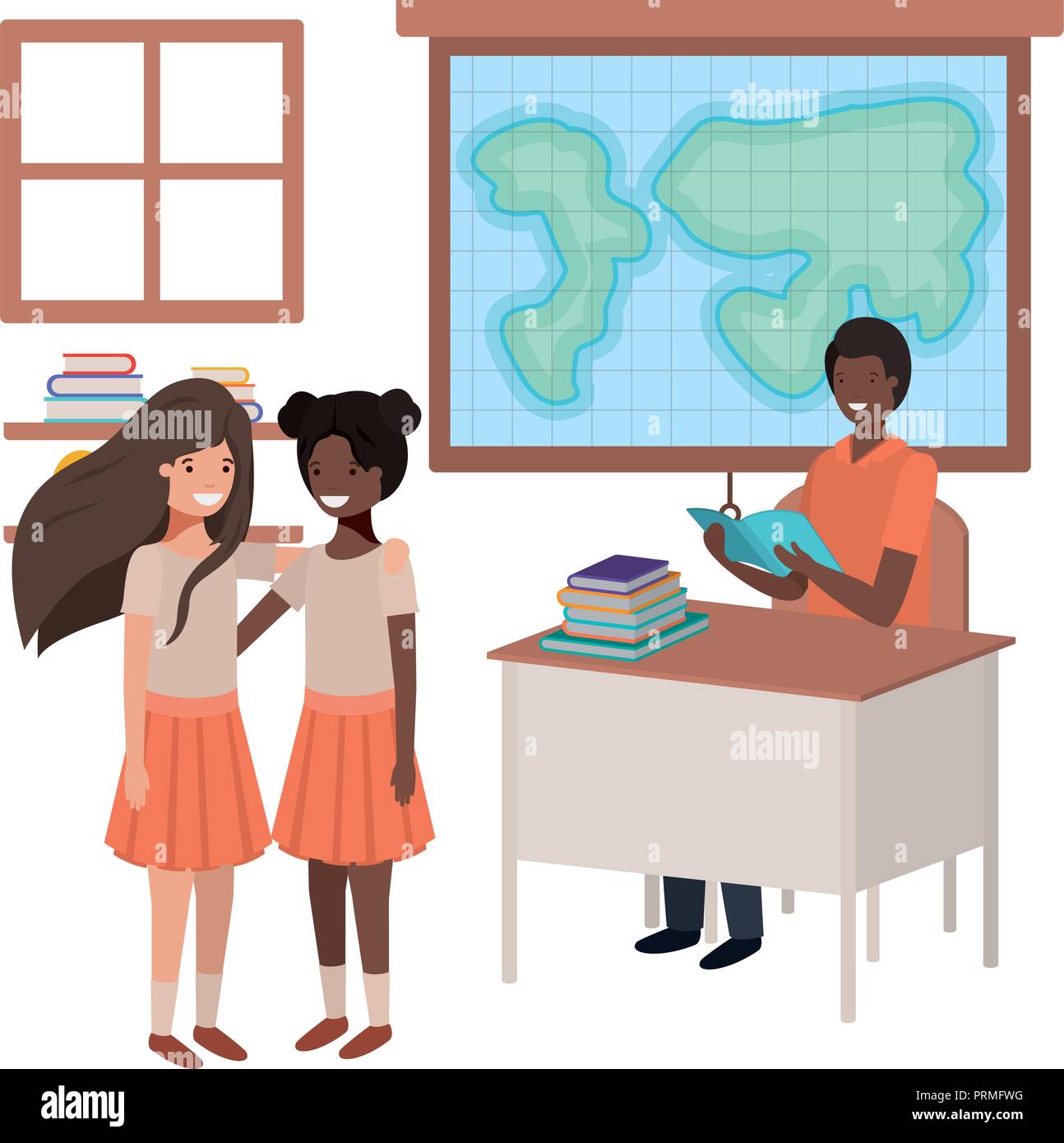 teacher black in the geography class with students Stock Vector Image ...