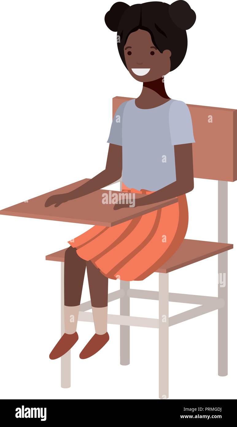 young student black girl sitting in school chair Stock Vector Image ...