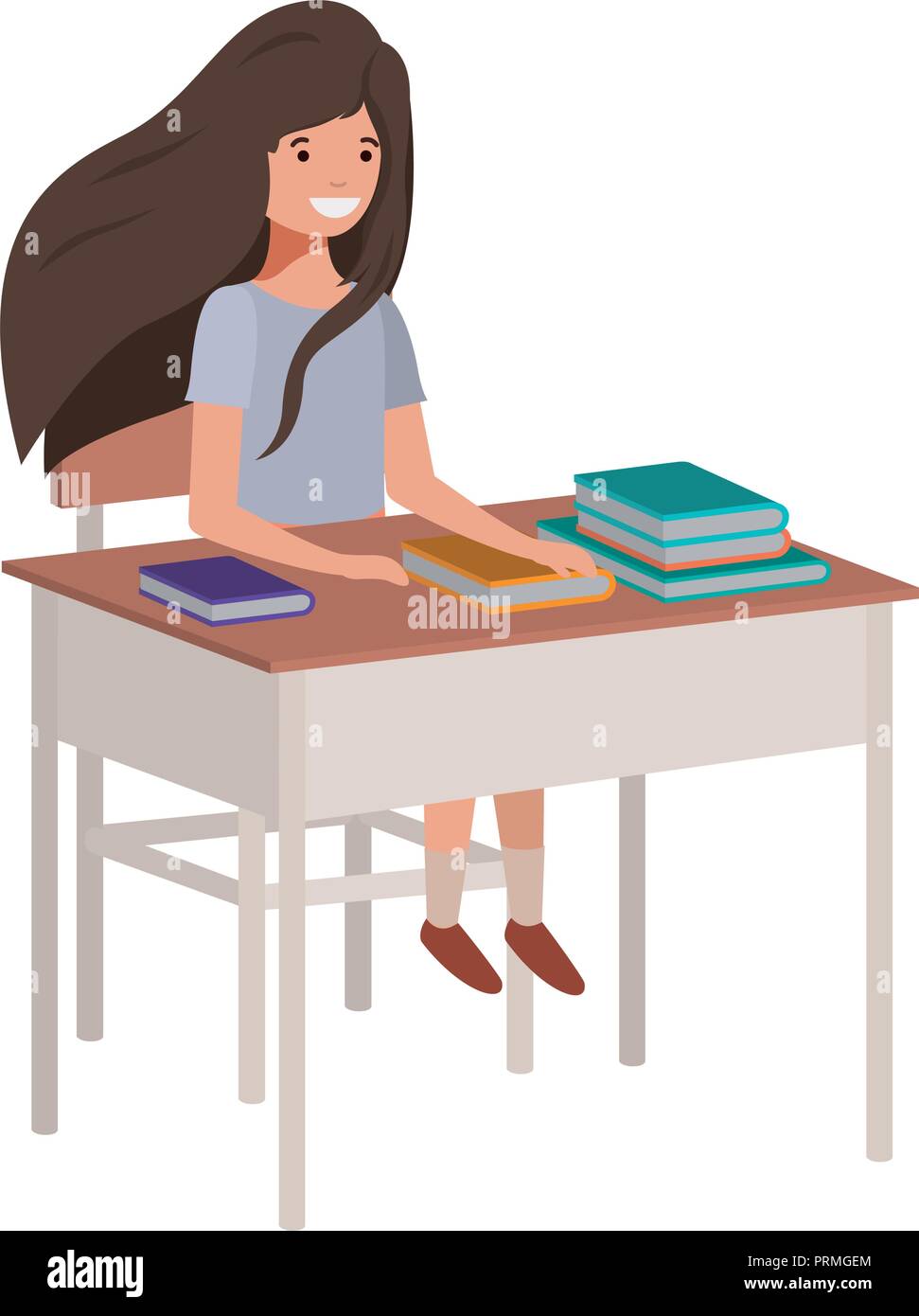 young student girl sitting in school desk Stock Vector Image & Art - Alamy