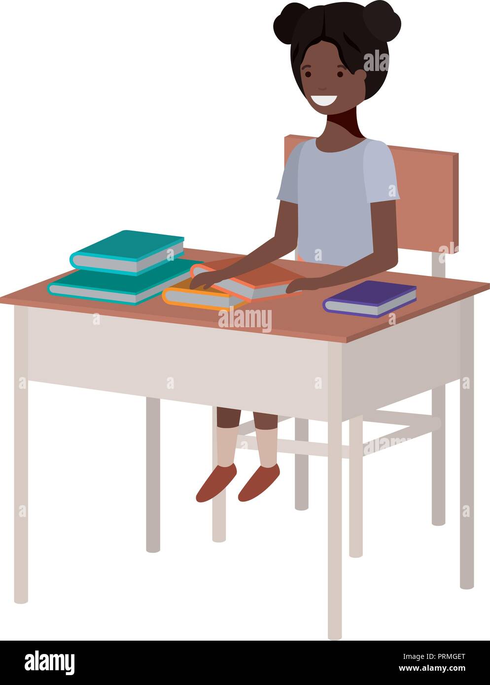 young student black girl sitting in school desk Stock Vector Image ...