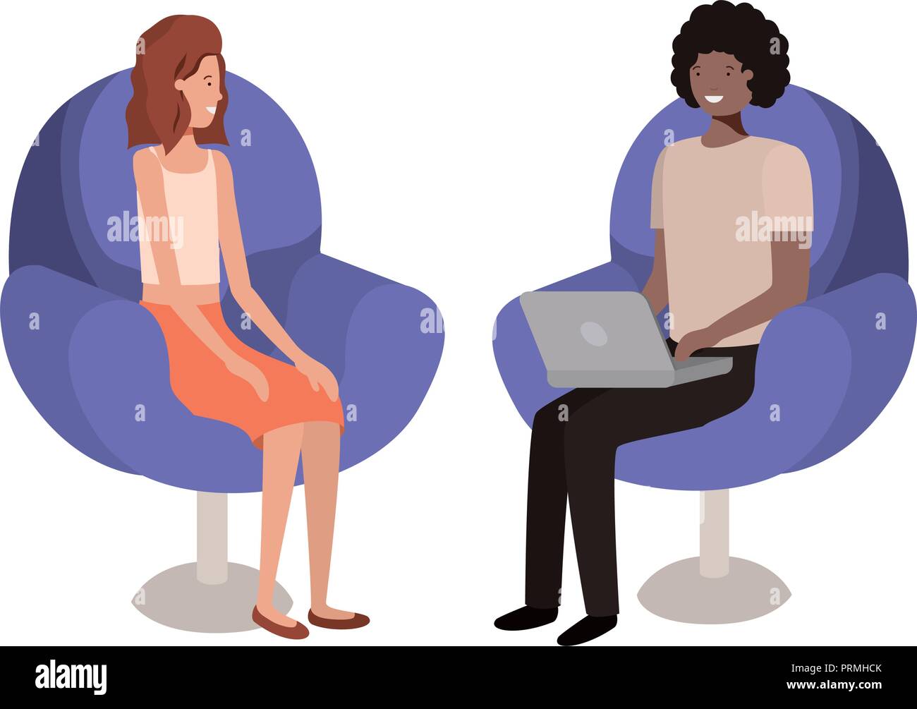 young couple using laptop in the sofa Stock Vector