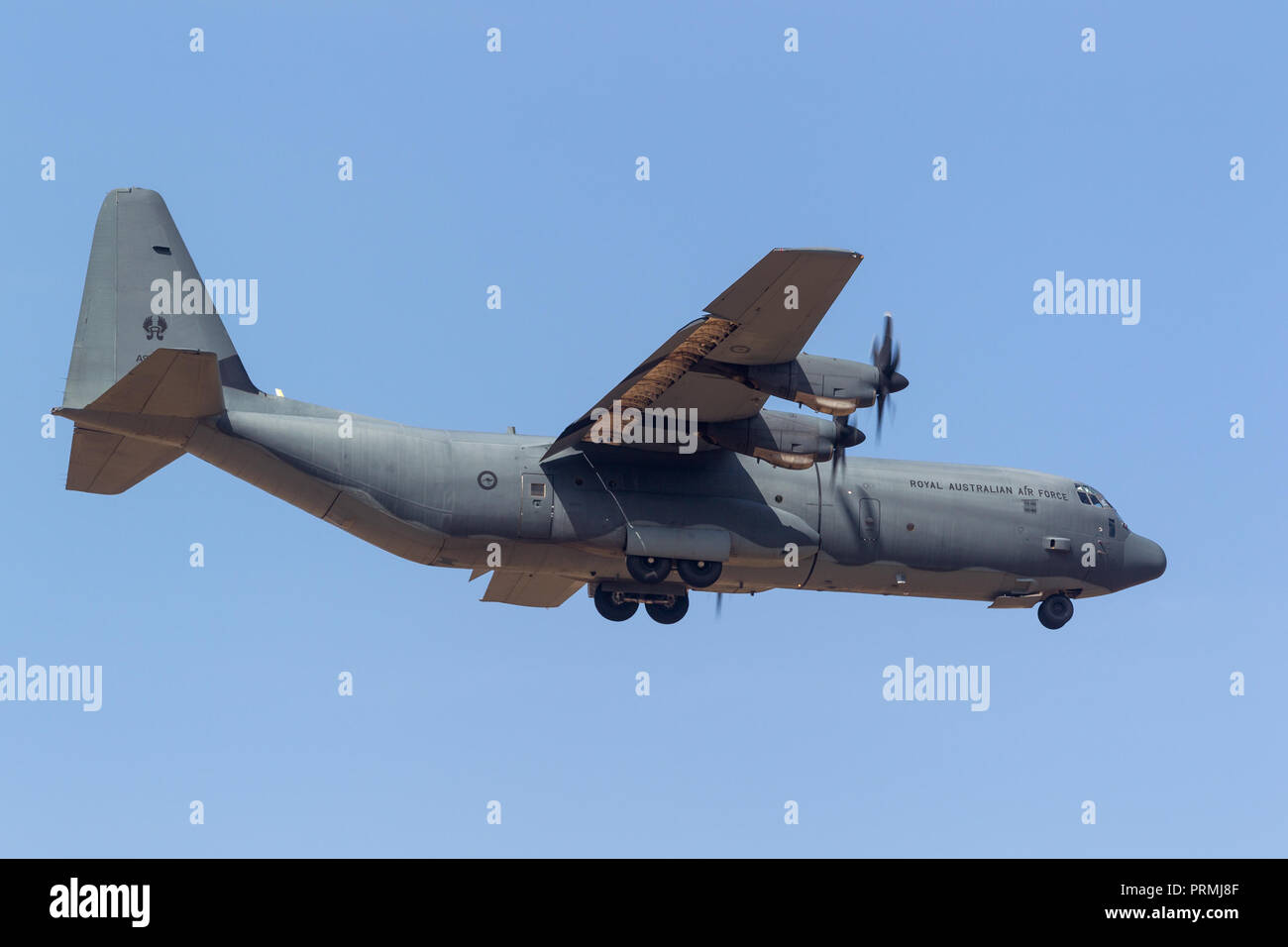 Royal Australian Air Force Lockheed Martin C-130J-30 Hercules military cargo aircraft A97-466. Stock Photo